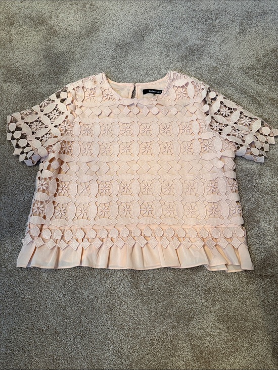 Sugarlips Tops - Sugarlips Pale Blush Lace Short Sleeve Top